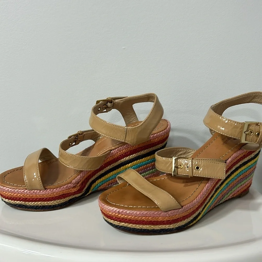Kate Spade Striped Espadrilles patent leather high heeled sandals size 9